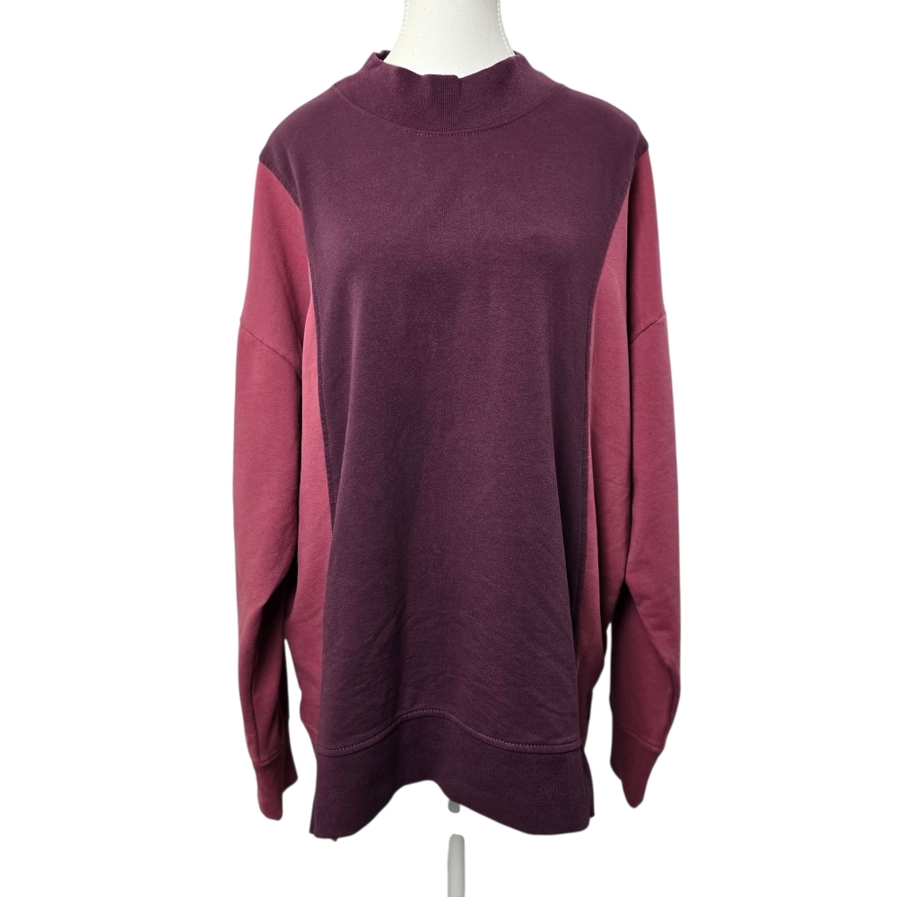 Athleta Colorblock Crewneck Sweater XL Cozy Athleisure Pullover Soft Knit Women